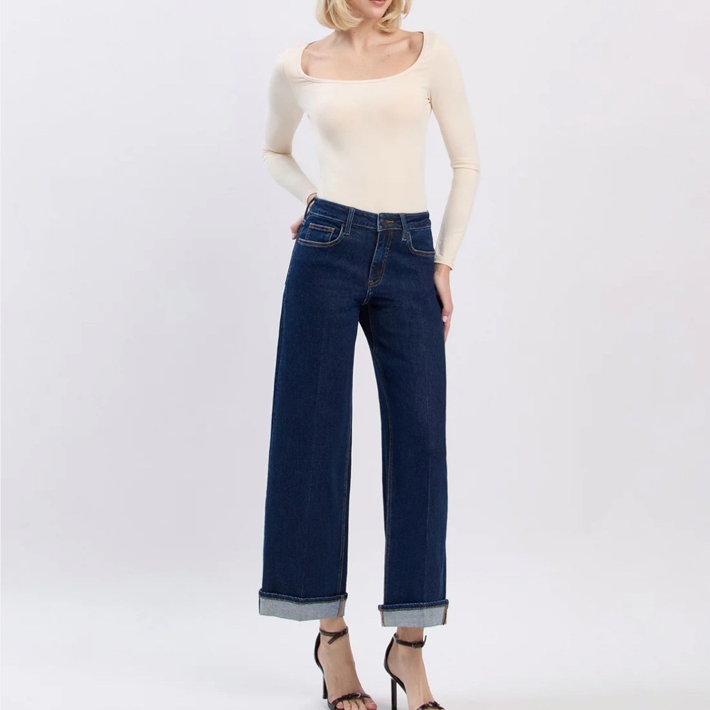 High-Rise Dark Blue Wide-Leg Jeans